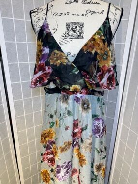 GHOST London Floral Dress - Black with Green & Brown Floral Print